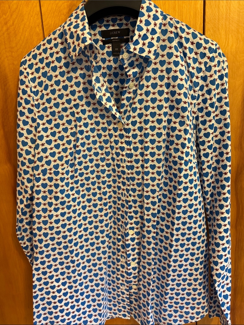 J. Crew White Button-Down Shirt with Blue Heart Print